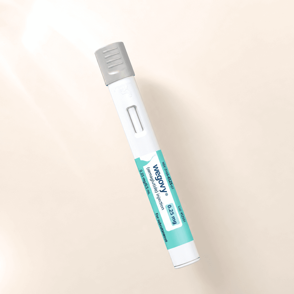 Prescription weight-management pathway, photographed editorially on a mineral cream surface